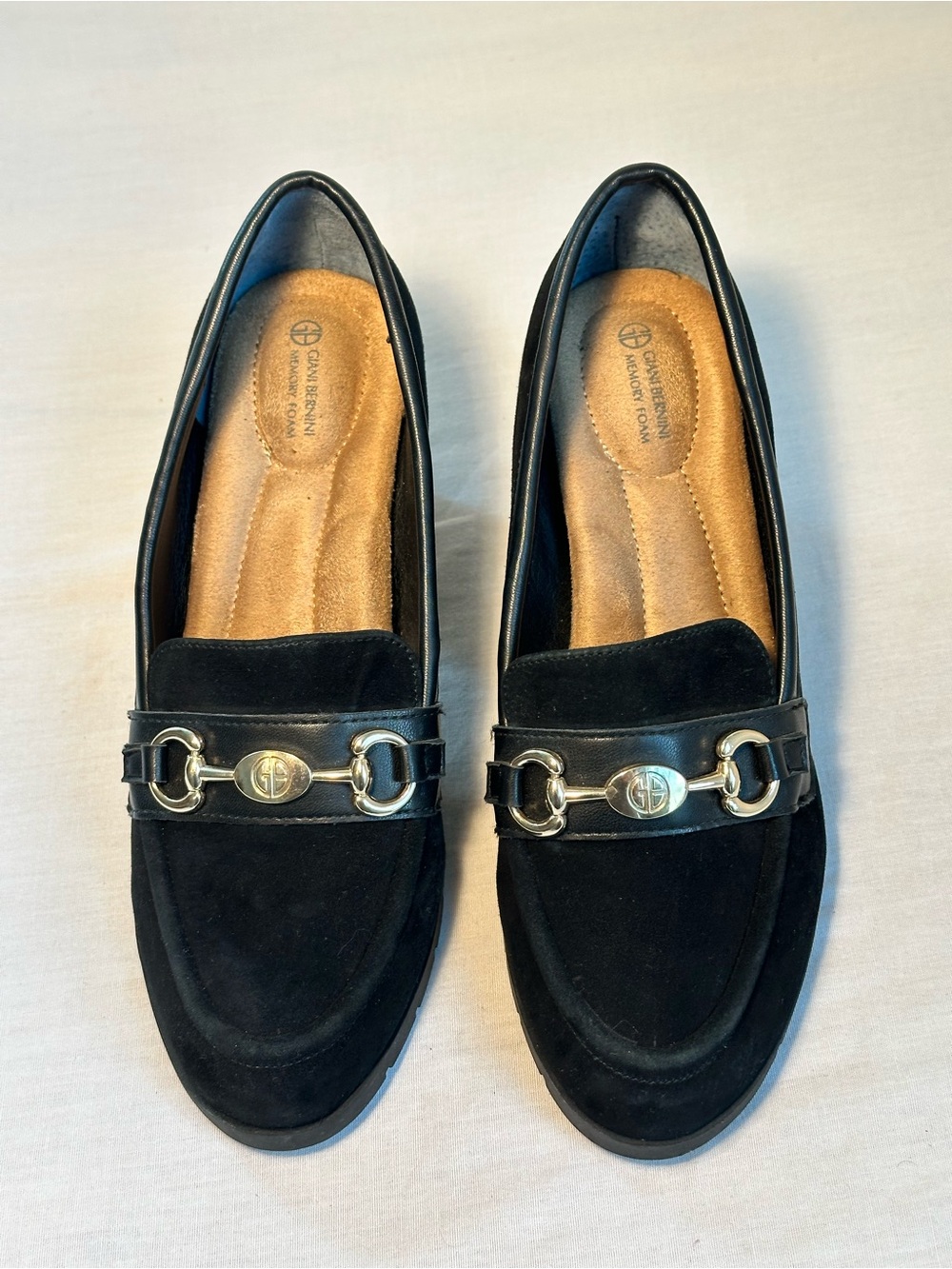 Giani Bernini Black Loafers with Gold Horsebit Accent